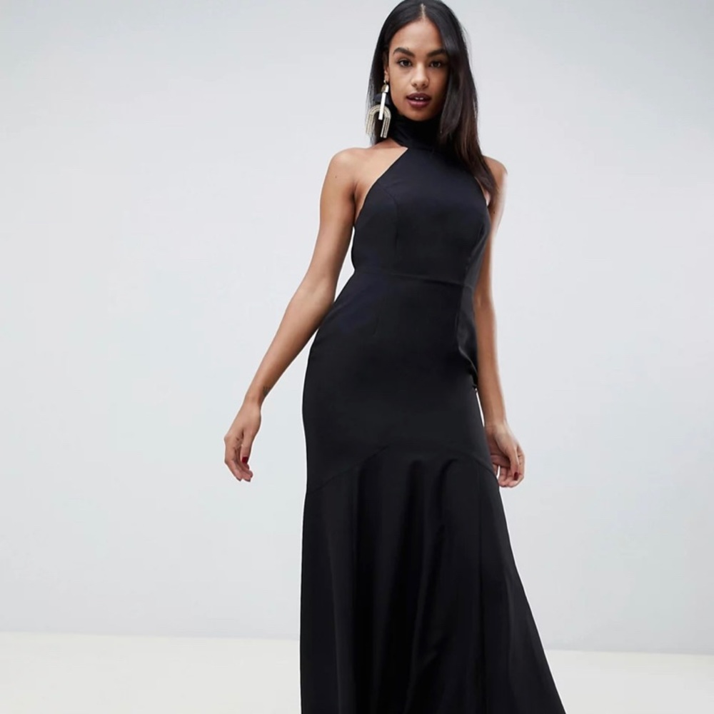 Black crepe high neck maxi dress size 6